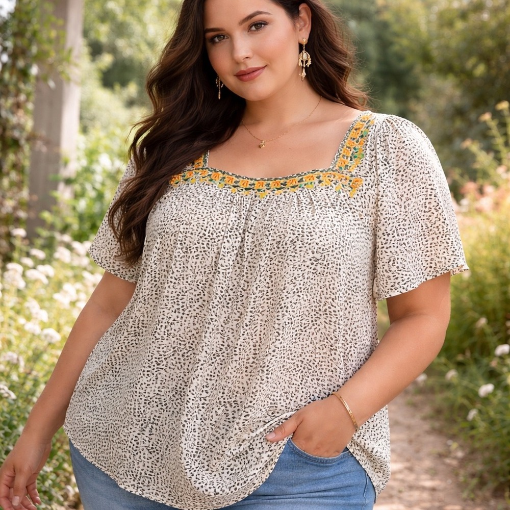 Davi & Dani Floral Cottage‎ Coquette Boho Peasant Top 3XLBlack white embroidered